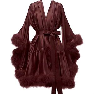 Brown fur and silk robe. Unworn